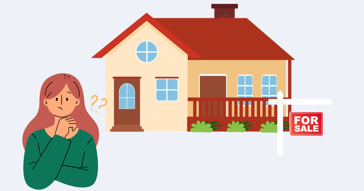 Graphic of confused buyer outside house for sale